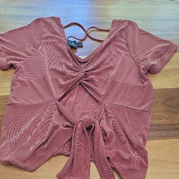 Daytrip Pink Ribbed Tie Front Blouse - Picture 1 of 4